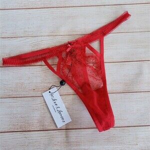 Victoria's Secret Sexy Lace/Mesh Cutout Thong Panty in Lipstick Red
